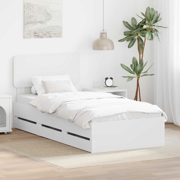 vidaXL Bed Frame with Headboard White 100 x 200 cm Engineered Wood