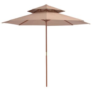 vidaXL Double Decker Garden Parasol with Wooden Pole 270 cm Taupe