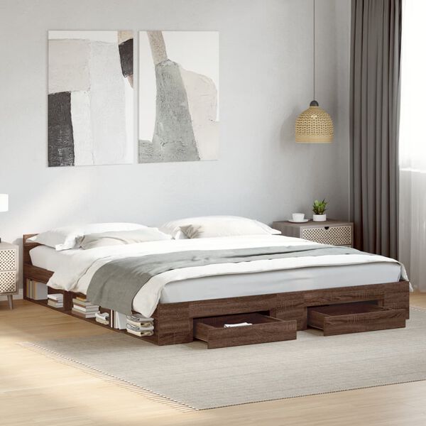 vidaXL Bed Frame with Drawers without Mattress Brown Oak 200x200 cm