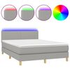 vidaXL Box Spring Bed with Mattress&LED Light Grey 140x200cm Fabric