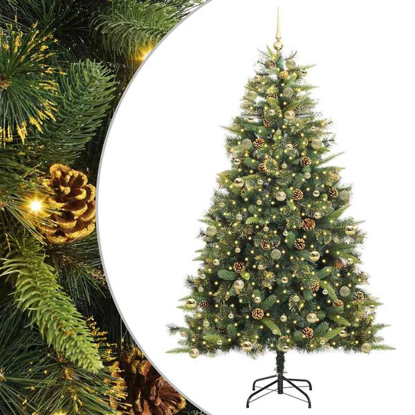 vidaXL Artificial Hinged Christmas Tree with Cones Green 240 cm