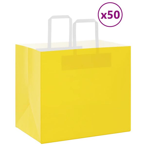 vidaXL Paper Bags 50 pcs with Handles Yellow 32x22x28 cm