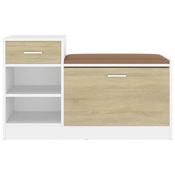 vidaXL Shoe Bench White and Sonoma Oak 94.5x31x57 cm Engineered Wood