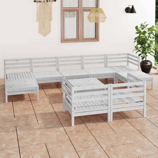 vidaXL 10 Piece Garden Lounge Set White Solid Wood Pine