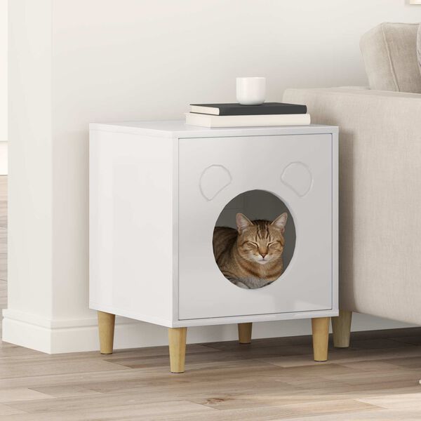 vidaXL Cat House Gloss White 42.5 x 40 x 52.5 cm Engineered Wood