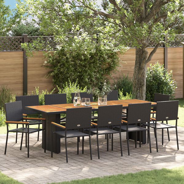 vidaXL Garden Dining Set 11 pcs Black Poly Rattan