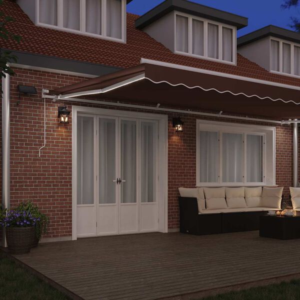 vidaXL Manual Retractable Awning with LED Brown 600x300 cm
