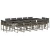 vidaXL 15 Piece Garden Dining Set with Cushions Grey Poly Rattan