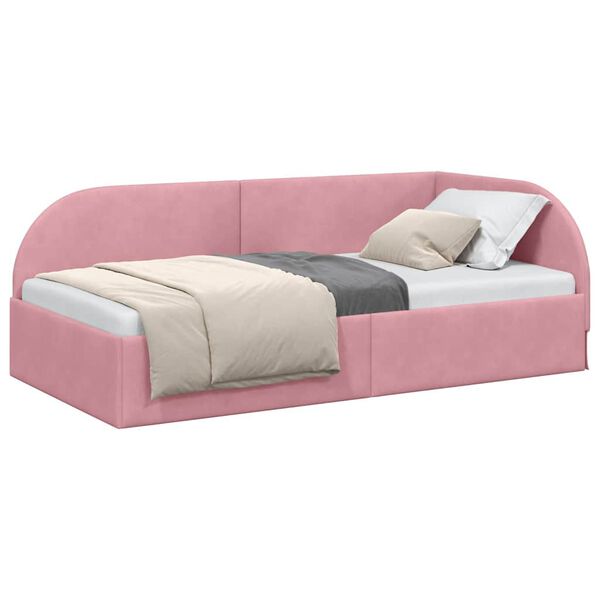 vidaXL Corner Bed Frame with Headboard Pink 100 cm x 200 cm Velvet