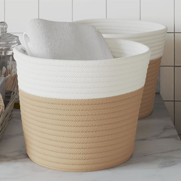 vidaXL Storage Baskets 2 pcs Beige and White Ø24x18 cm Cotton
