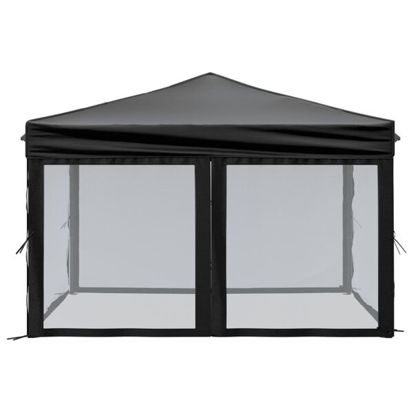 vidaXL Folding Party Tent with Sidewalls Black 3x3 m