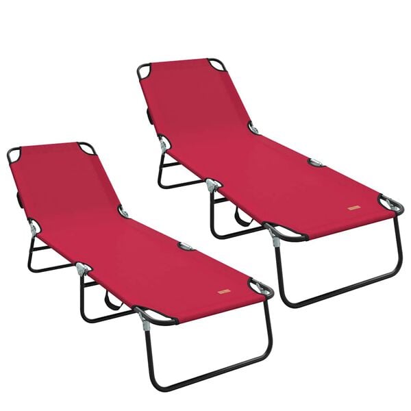 vidaXL Folding Sun Lounger Folding 2 pcs Red 56 x 189 x 87cm Fabric