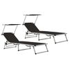 vidaXL Folding Sun Loungers with Roof 2 pcs Aluminium&Textilene Black