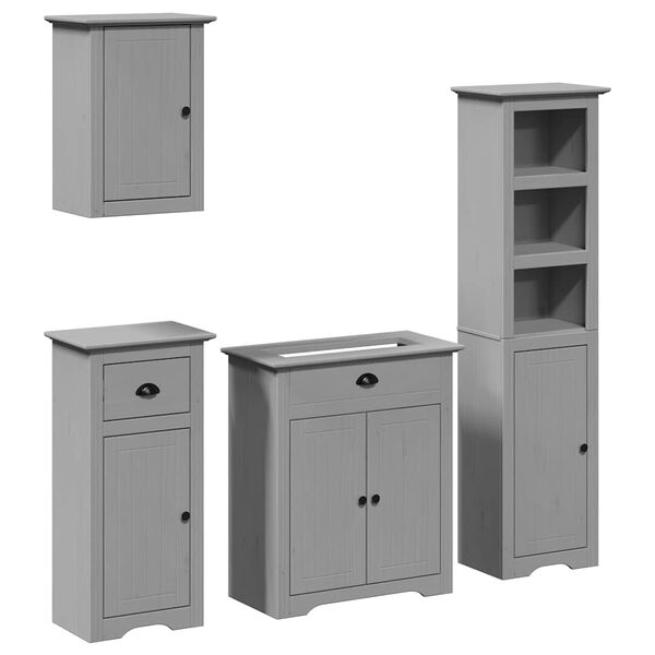 vidaXL 4 Piece Bathroom Furniture Set BODO Grey Solid Wood Pine