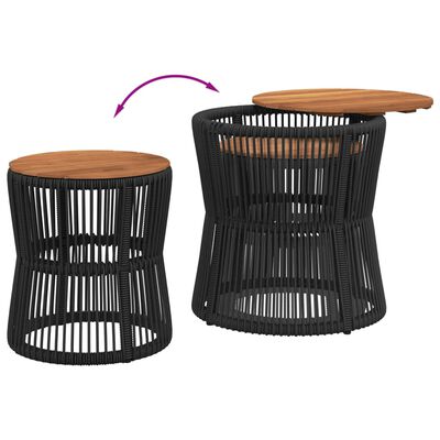 vidaXL Garden Side Tables 2 pcs with Wooden Top Black Poly Rattan