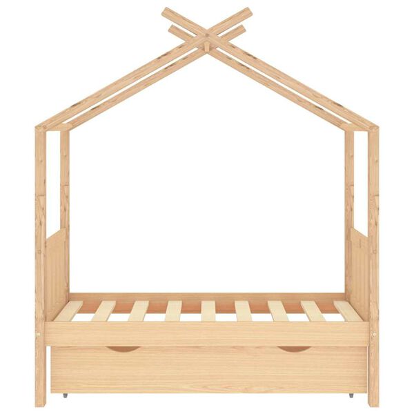 vidaXL Kids Bed Frame with a Drawer Solid Pine Wood 70x140 cm