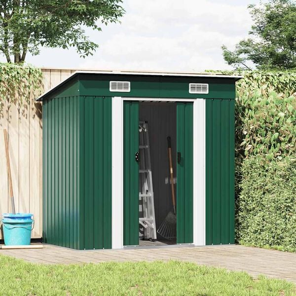vidaXL Garden Shed Green Metal