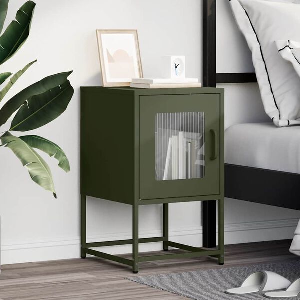 vidaXL Bedside Cabinet Olive Green 36x39x60.5 cm Cold-rolled Steel