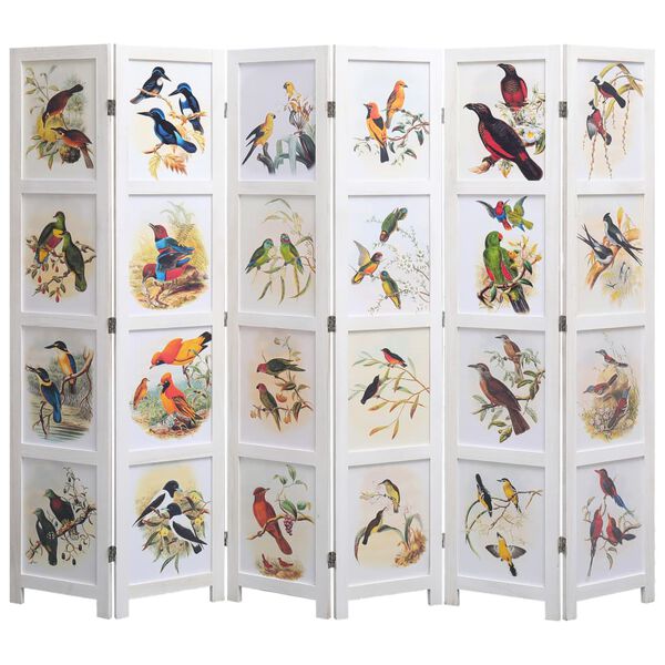 vidaXL 6-Panel Room Divider White 210x165 cm Bird