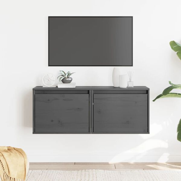 vidaXL Wall Cabinets 2 pcs Grey 45x30x35 cm Solid Pinewood