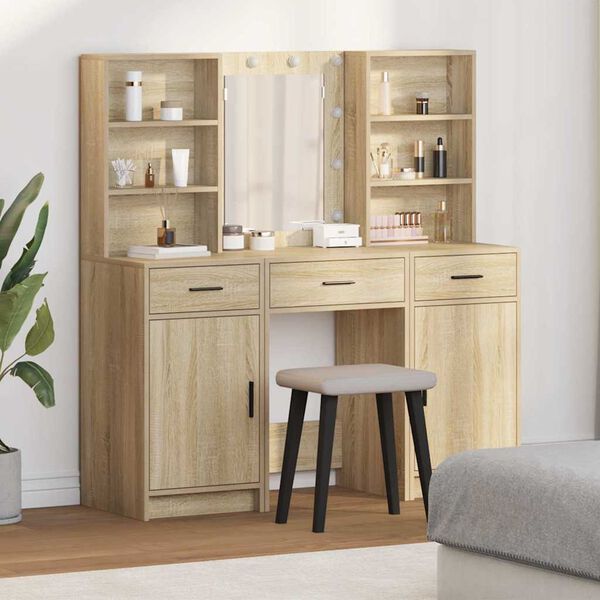 vidaXL Dressing Table Set with Drawer 3 pcs Sonoma Oak Engineered Wood