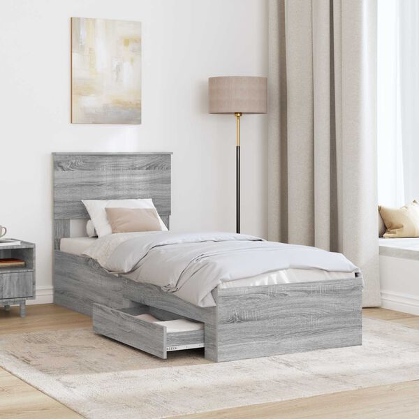 vidaXL Bed Frame Grey Sonoma and Silver 75 x 190 cm Engineered Wood