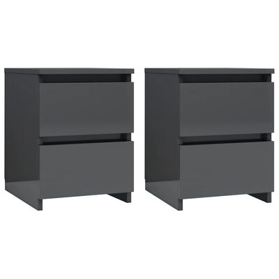 vidaXL Bedside Cabinets 2 pcs High Gloss Grey 30x30x40 cm Engineered Wood