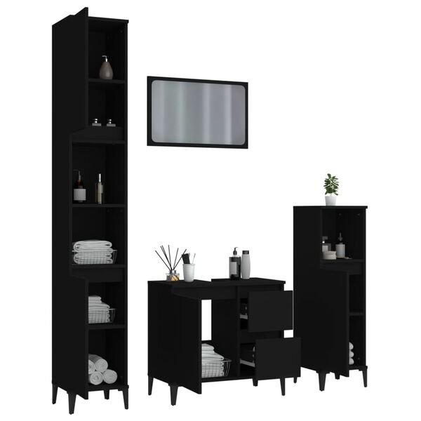 vidaXL 4 Piece Bathroom Furniture Set Black Engineered Wood