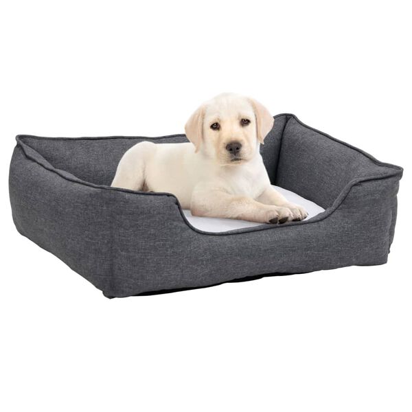 vidaXL Dog Bed Grey and White 85.5x70x23 cm Linen Look Fleece