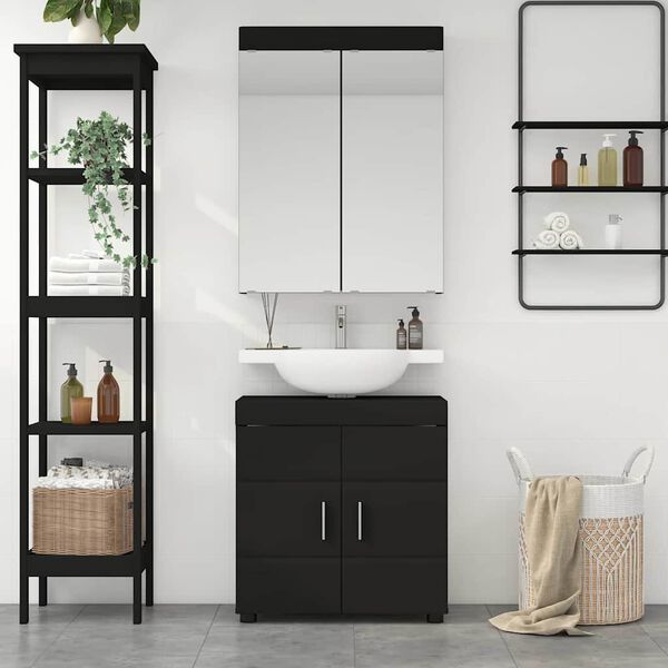 vidaXL Bathroom Furniture Set with Shelf TULUM Black Engineered Wood