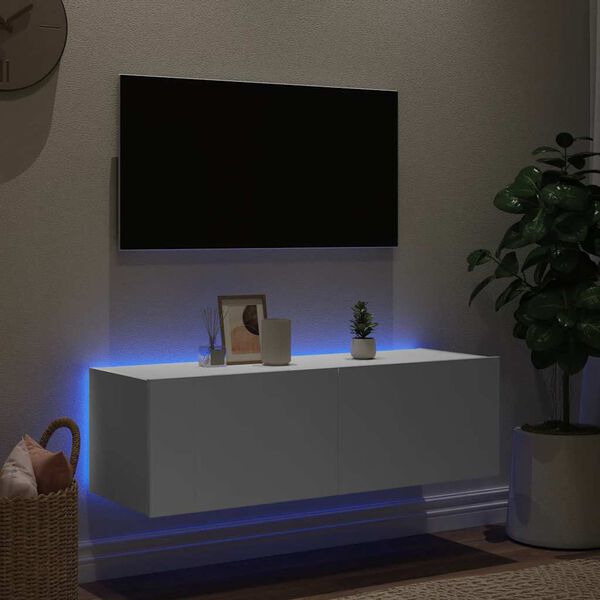 vidaXL TV Wall Cabinet with LED Lights White 100x35x31 cm