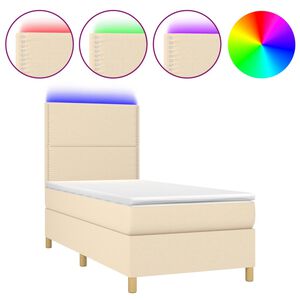 vidaXL Box Spring Bed with Mattress&LED Cream 100x200 cm Fabric