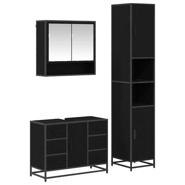 vidaXL Bathroom Furniture Set 3 pcs Black Oak Engineered Wood