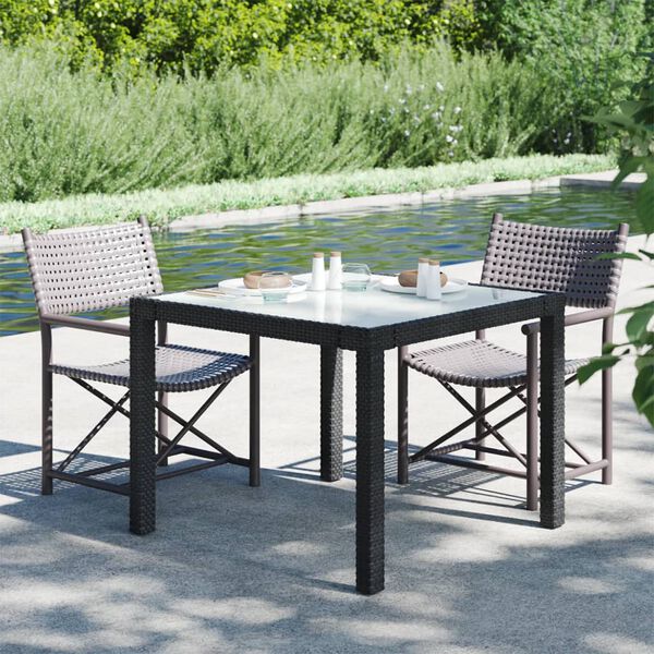 vidaXL Garden Table 90x90x75 cm Tempered Glass and Poly Rattan Black