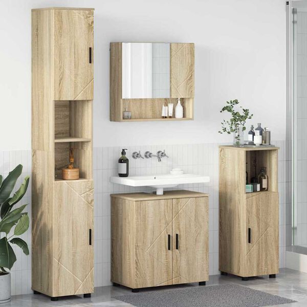 vidaXL Bathroom Furniture Set 4 pcs Sonoma Oak Engineered wood & Metal