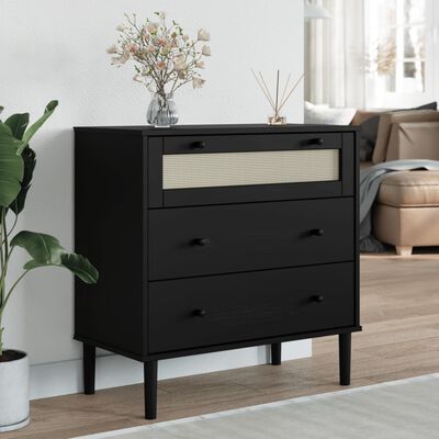 vidaXL Drawer Cabinet SENJA Rattan Look Black 80x40x80 cm Solid Wood Pine