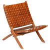 vidaXL Folding Chair Crossed-Stripe Brown Real Leather