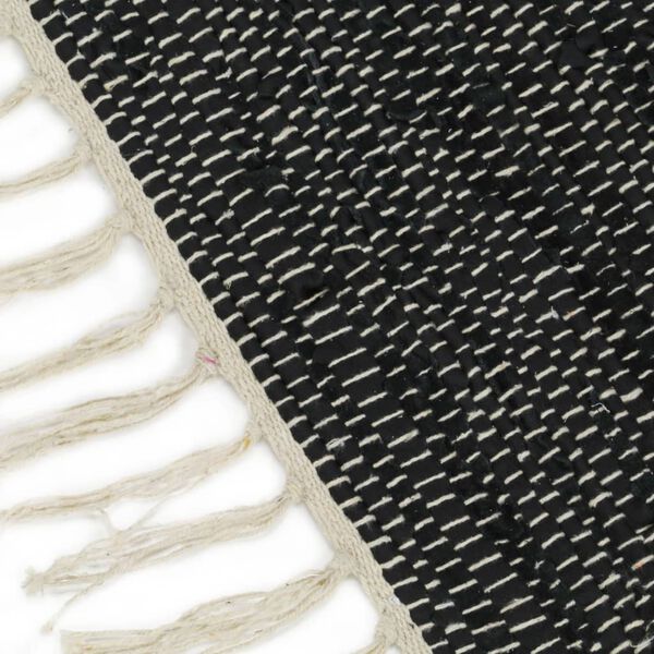 vidaXL Hand-woven Chindi Rug Leather 80x160 cm Light Grey and Black