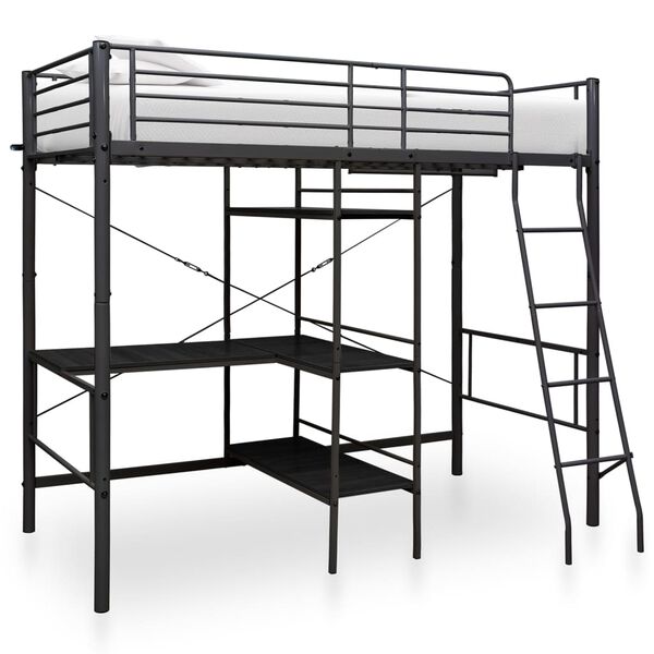 vidaXL Bunk Bed with Table without Mattress Black Metal 90x200 cm
