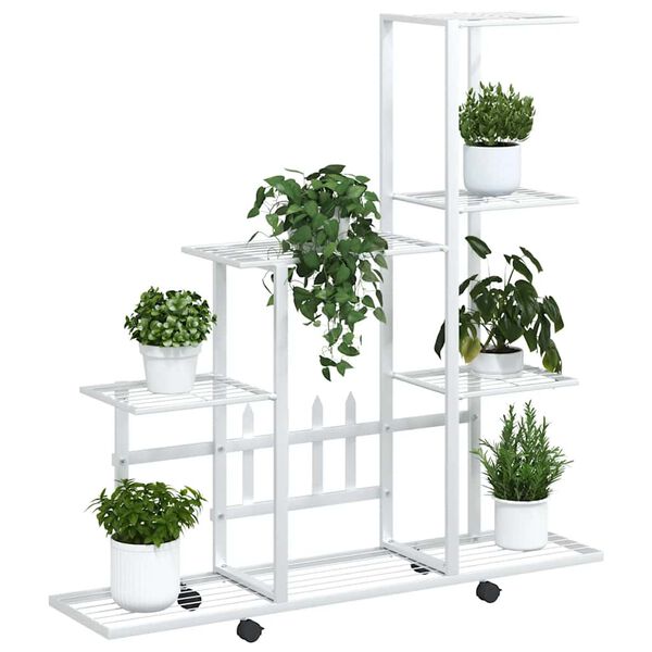 vidaXL Flower Stand with Wheel 94.5x25x92.5 cm White Metal