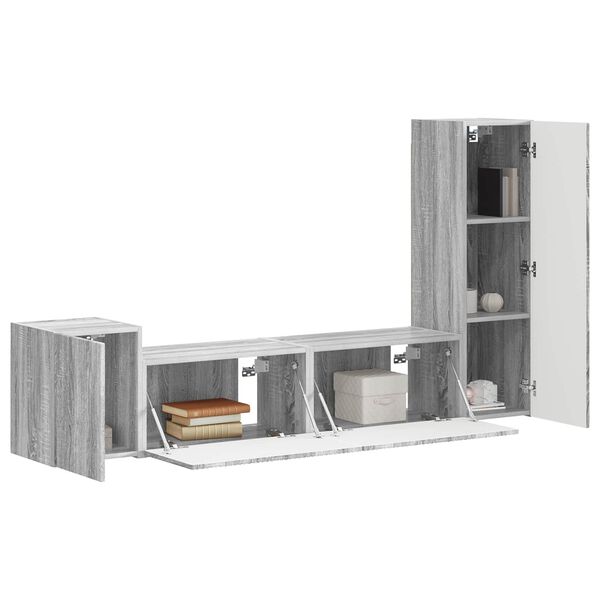 vidaXL TV Cabinet Set Wall-mounted 4 pcs Grey Sonoma Engineered Wood