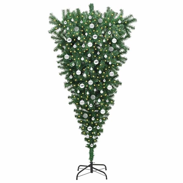 vidaXL Upside-down Artificial Pre-lit Christmas Tree with Ball Set PVC