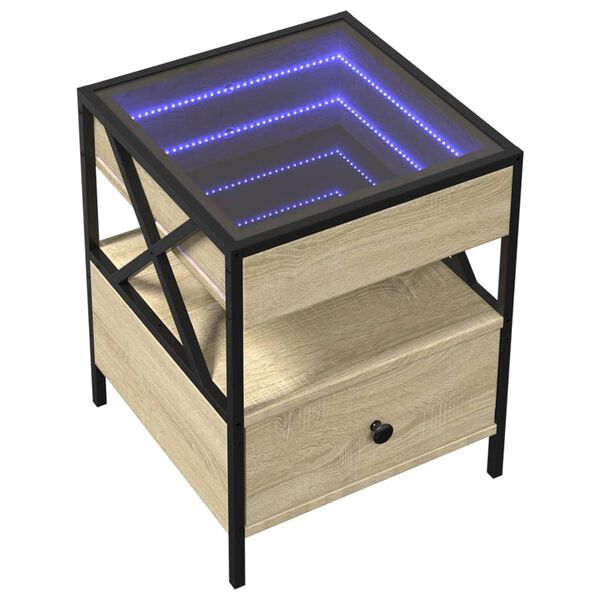 vidaXL Bedside Table with Infinity LED Sonoma Oak 40x40x51 cm