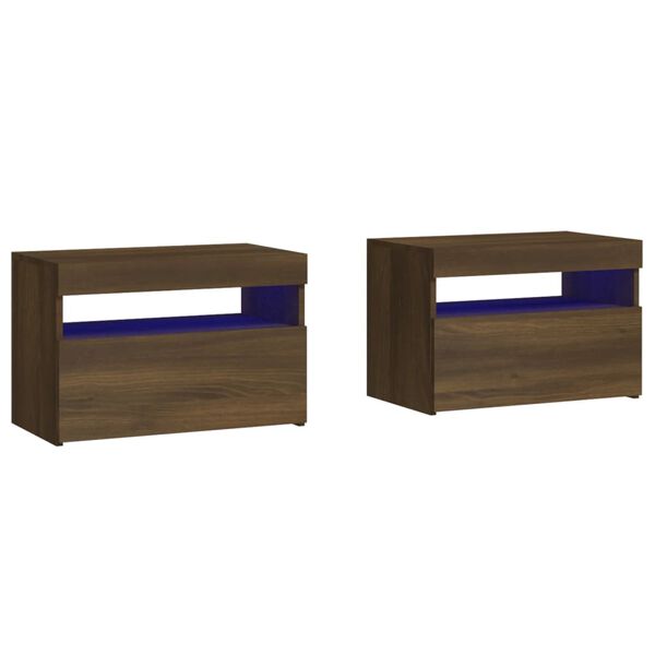 vidaXL Bedside Cabinets 2 pcs with LED Lights Brown Oak 60x35x40 cm