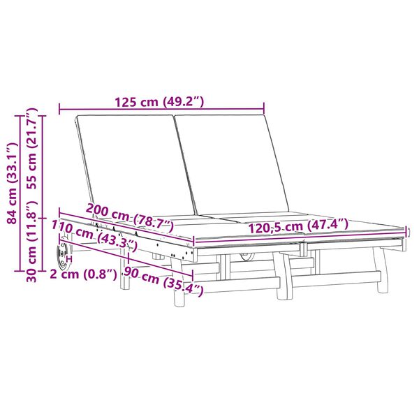 vidaXL Sun Lounger Reclining Brown 125 x 200 x 84cm Solid Acacia wood