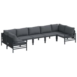 vidaXL Garden Sofa Set with Cushion 7 pcs Black Steel