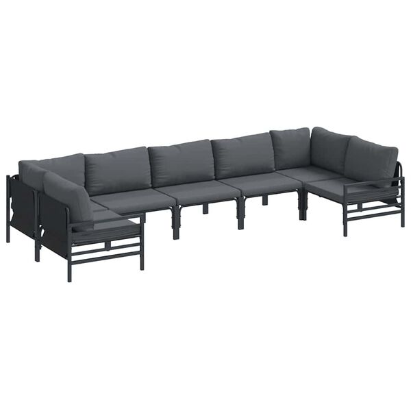 vidaXL Garden Sofa Set with Cushion 7 pcs Black Steel