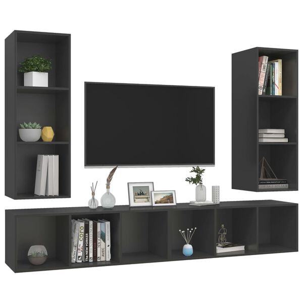 vidaXL Wall-mounted TV Cabinets 4 pcs Grey Engineered Wood