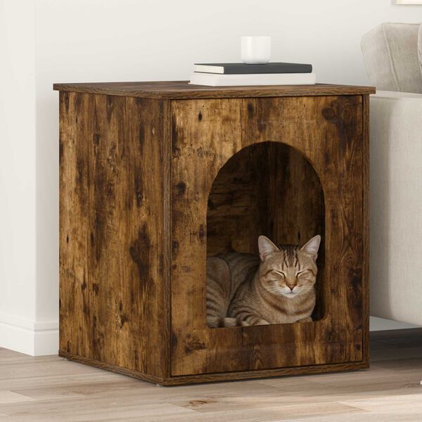 vidaXL Cat House Smoked Oak 53 x 52 x 62 cm Engineered Wood