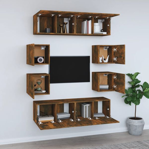 vidaXL 8 Piece TV Cabinet Set Smoked Oak Engineered Wood